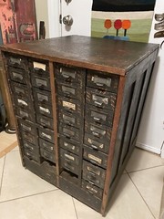1920’s Yawman & Erbe 36 Drawer Parts Chest, Oak Cabinet, Japanned Metal Drawers
