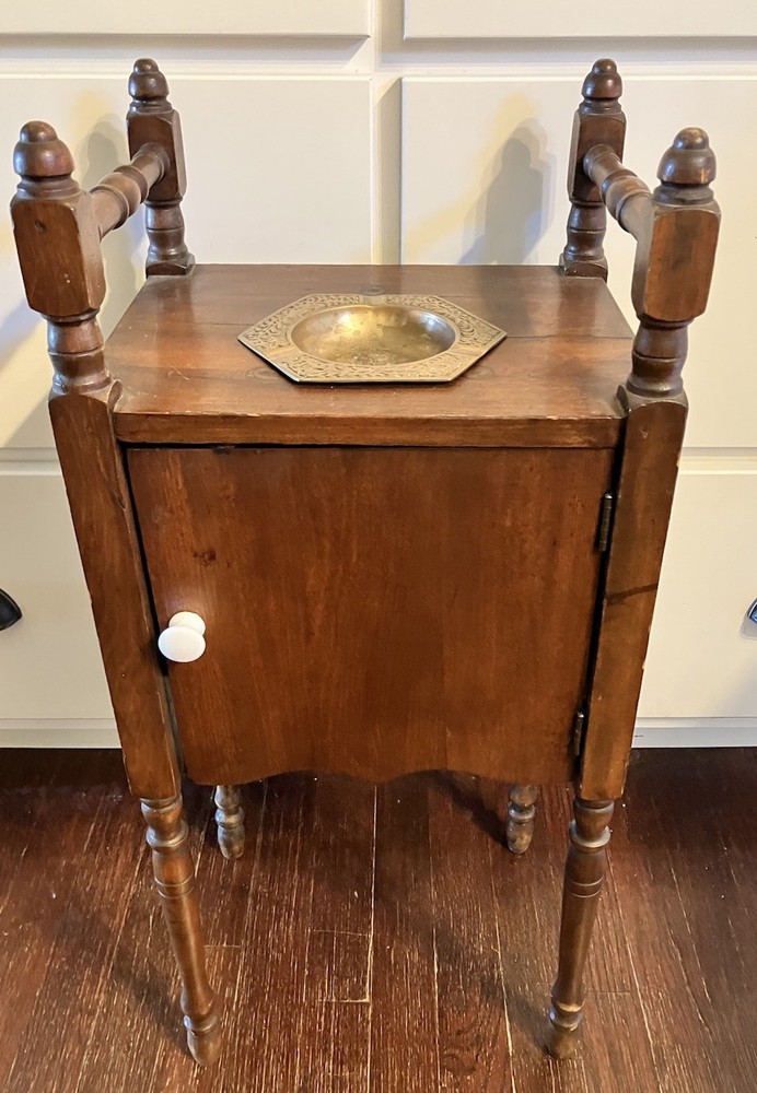 VTG Smoker Cabinet Brass Ashtray 1 Door Wooden Smoking Stand Pipe Humidor