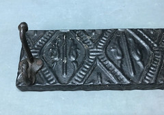 Vintage Decorative Black 22″ Tin Ceiling Metal 3 Hook Rack Old 149-25B