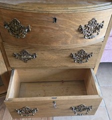 Antique Desk/China Cabinet Side By Sde Golden Oak Bubble Glass Broken As Is