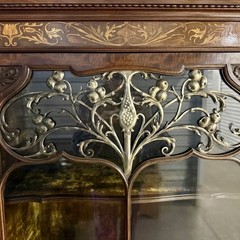 Antique Maple & Co London Inlaid Art Nouveau Display Cabinet Curved Glass c.1900