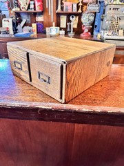 Vintage Wood Card Catalog 2 Drawer Oak Library Desk File Cabinet