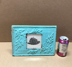 VTG Shabby Photo 4″Sq. Tin Ceiling Metal Teal Blue Picture Frame Old 445-26B