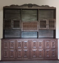 Peruvian Antique Unique Hand Carved Wood Tall Cabinet 1950s Good Condition