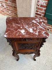 Antique French Nightstand Cabinet Marble Top Louis XV Carved Walnut c1890