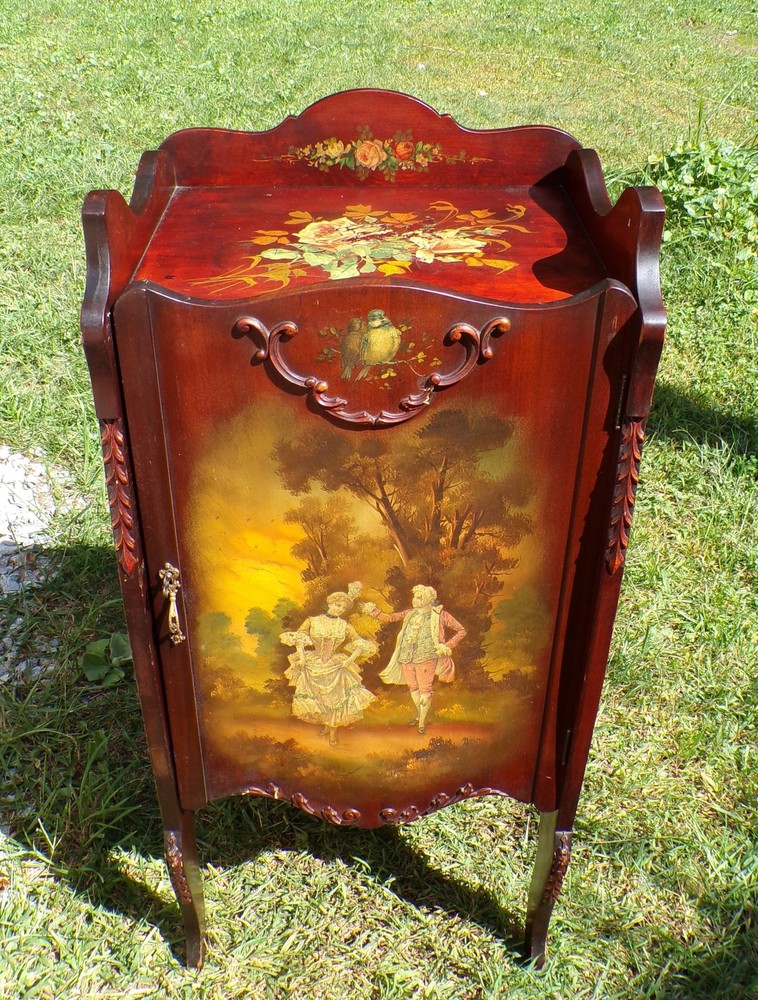 Vintage French Vernis Martin Style Hand Painted Music Cabinet Record Stand