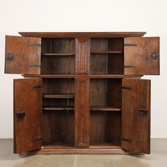 Ancient Cupboard Double Étagère Early XVII Century Walnut Paneled Doors