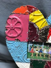 VTG Salvage Tin Ceiling 16″ Patchwork Metal Heart 4X6 Picture Frame Old 1657-25B