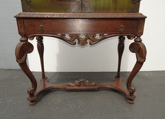 Antique Oriental Asian Chinoiserie Green Display Cabinet Stand w Cabriole Legs