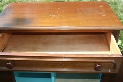 Vintage One-Drawer Washstand Cabinet (Refinished) Walnut? 30″ W, 28.5″ H, 16″ D