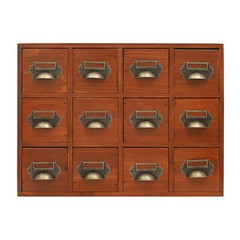 12-Drawer Vintage Wooden Desktop Storage Cabinet Brown Tabletop Organizer
