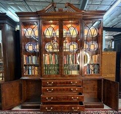 Vintage Henredon Aston Court Large 91″ Tall Mahogany Breakfront Bookcase Cabinet