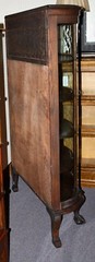 Victorian Carved Wood & Glass Curio Cabinet Leaded Glass Convex Ball & Claw Feet
