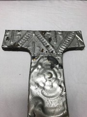 Decorative Salvaged Tin Ceiling 16″ Patchwork Silver Metal Letter N Old 1626-23B