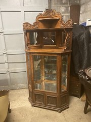 VICTORIAN CARVED DOLPHIN OAK CORNER CHINA CABINET