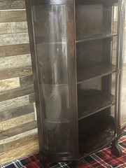 Antique Solid Oak Beautiful Unique Curved Glass Curio China Cabinet