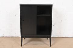 Paul McCobb Planner Group Black Lacquered Record Cabinet With Sliding Doors
