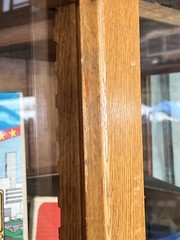 vintage antique quartersawn Oak school house cabinet 74” w x 90” h x 32/20” D