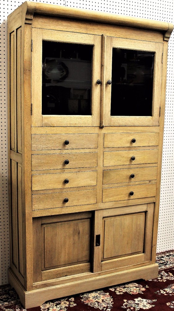 Antique Style Country French Bevel Glass Solid Wood Stripped Cabinet Glass Doors
