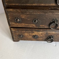 Vtg Hindu Asian 4 Drawer Solid Wood Metal Jewelry Spice Organizer 11.5 x 5.5x 11