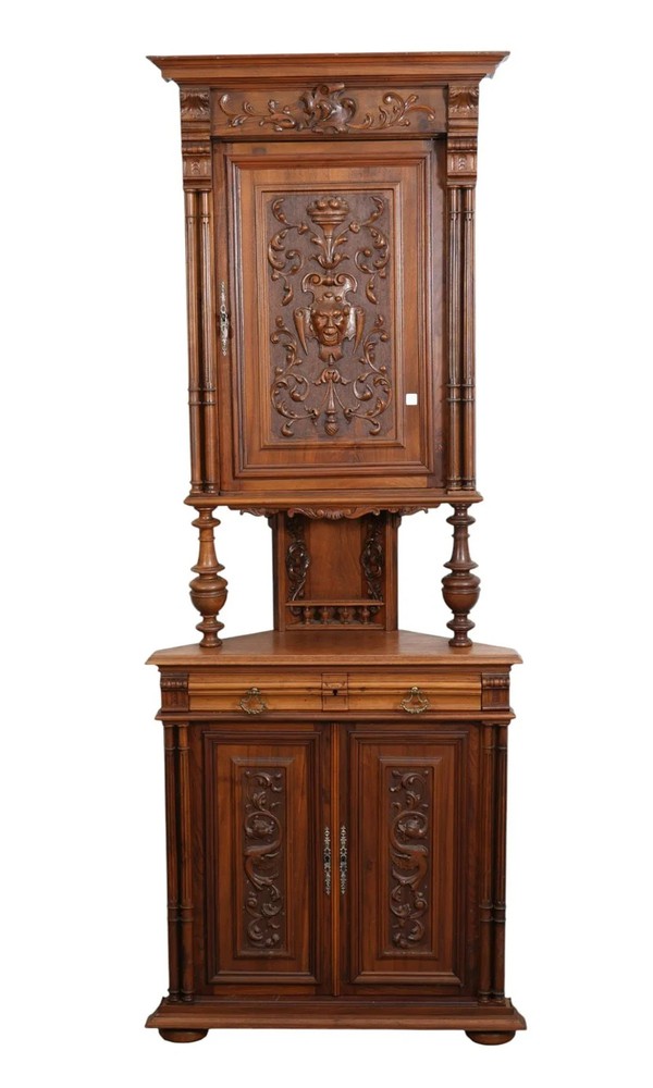 Very Rare French Walnut Antique Corner Cupboard Circa 1880