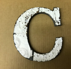 Decorative Salvaged Tin Ceiling 8″ Patchwork Shabby White Letter C Metal 186-26B