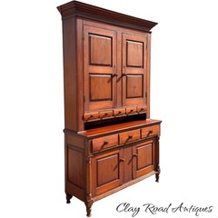 Antique Sheraton Dutch cupboard step back raised panel 8 drawers country farm