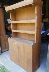 ANTIQUE PRIMITIVE GRAIN PAINTED OPEN TOP STEPBACK CUPBOARD