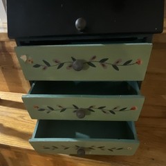Hand Painted Wooden Trinket Box with Drawers, Floral Design, Black Green