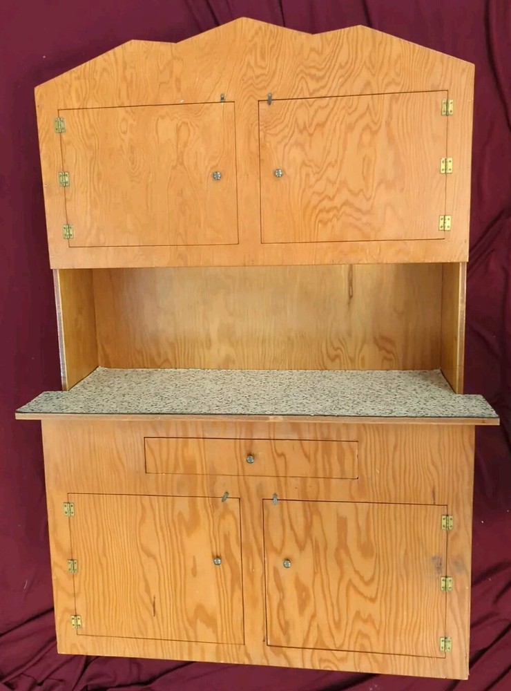 Mid Century Vintage Childs Play Kitchen China Cupboard Hutch Handmade Adorable!