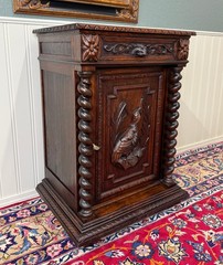 Antique French Jam Cabinet Cupboard Pedestal Barley Twist Drawer Oak Pheasant