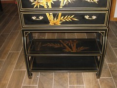Vintage Multiple Drawer Black and Gold Oriental Cabinet – 2 Part Cabinet