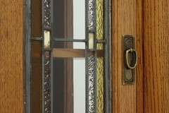 Arts & Crafts Antique Oak Display Bar Cabinet Leaded Glass #56542