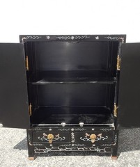 Vintage Chinese Asian Black Lacquer Chinoiserie Cabinet Side Table