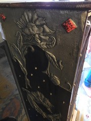 Vintage French music cabinet with Chinoiserie style decoration, 48 x 13 x 18