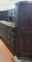 Large 1920’s Wood & Glass Apothecary Storefront Step Back Cabinet & Display Case