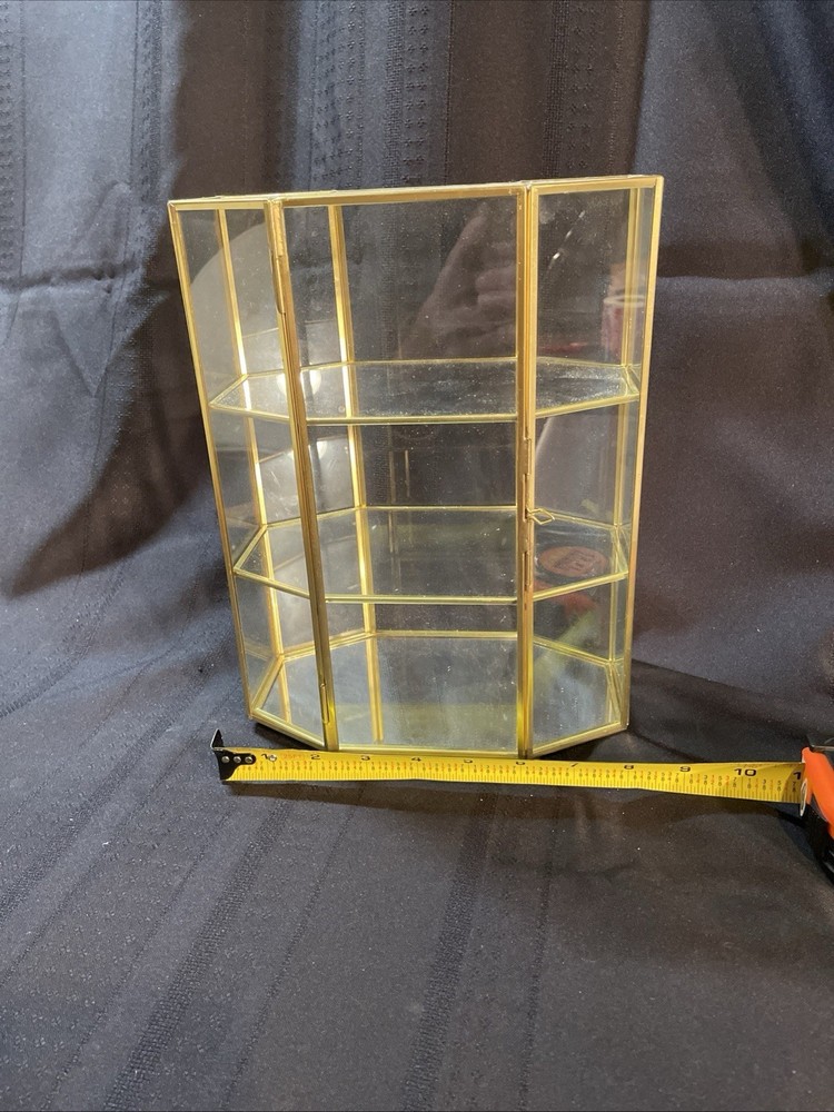 Vintage Metal, Glass, and Clear Back Octagonal Curio Cabinet Display Case