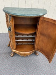 67755 Demilune Wine Cabinet with Faux Stone Top and Carved Details