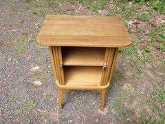 Vintage Mid Century Modern Blonde Tambour Door Cabinet Table Stand