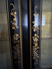 Vintage Chinoiserie Black Lacquer Breakfront Display Cabinet