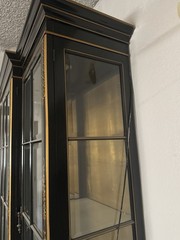 Vintage Chinoiserie Black Lacquer Breakfront Display Cabinet