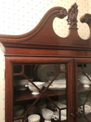 Antique China Cabinet w/shelves, drawer and enclosed cabinet. Removable topper