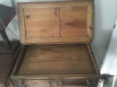 Antique “CLARK’S ONT” Oak Spool Cabinet, 4 Drawers, Slant top desk.  EXC COND