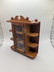 Small Vintage Wooden Curio Wall Mount Knik Knak Cabinet With Door