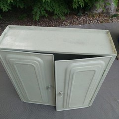 Vtg Metal Storage Cabinet Art Deco Chippy Green freestanding Or WALL Mount 13″