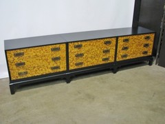 1960s Mid Century 3- Part Credenza/Chest On Base Black Faux Tortoiseshell Fronts