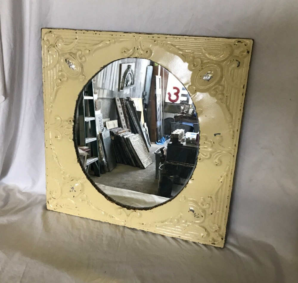 Decorative Salvaged Tin Ceiling 23″ SQ. Butterscotch Metal Oval Mirror 1865-23B