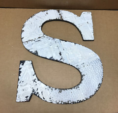 Decorative Salvaged Tin Ceiling 17″ Patchwork Shabby White Letter S Old 617-26B