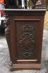 VICTORIAN OAK BEVELED GLASS GRIFFIN CABINET, R. J. HORNER