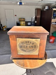 Antique Clark’s Mile End Spool Cotton Cabinet With Embossed Tin